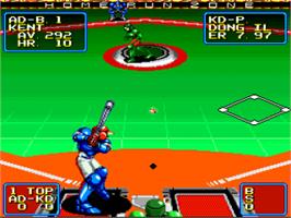 In game image of 2020 Super Baseball on the Nintendo SNES.