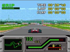 In game image of Aguri Suzuki F-1 Super Driving on the Nintendo SNES.