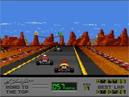 In game image of Al Unser Jr.'s Road to the Top on the Nintendo SNES.