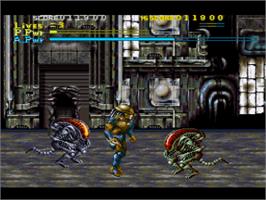 In game image of Alien Vs. Predator on the Nintendo SNES.