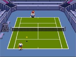 In game image of Andre Agassi Tennis on the Nintendo SNES.