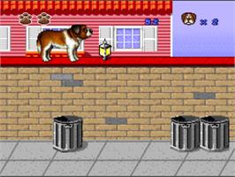 In game image of Beethoven's 2nd: The Ultimate Canine Caper! on the Nintendo SNES.