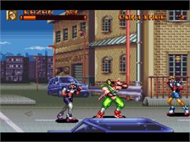 In game image of Brawl Brothers: Rival Turf! 2 on the Nintendo SNES.