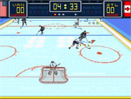 In game image of Brett Hull Hockey on the Nintendo SNES.