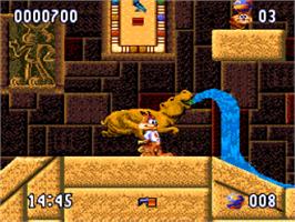 In game image of Bubsy II on the Nintendo SNES.