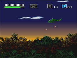 In game image of Choplifter III: Rescue Survive on the Nintendo SNES.