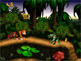 In game image of Donkey Kong Country on the Nintendo SNES.
