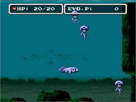 In game image of E. V. O.: Search for Eden on the Nintendo SNES.