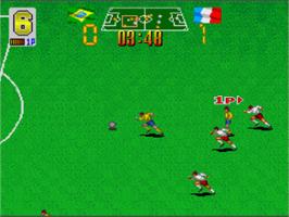In game image of European Football Champ on the Nintendo SNES.