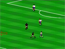 In game image of FIFA International Soccer on the Nintendo SNES.