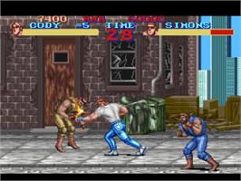 In game image of Final Fight on the Nintendo SNES.