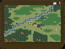 In game image of Genghis Khan II: Clan of the Grey Wolf on the Nintendo SNES.