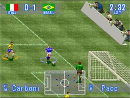 In game image of International Superstar Soccer on the Nintendo SNES.