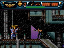 In game image of Judge Dredd on the Nintendo SNES.