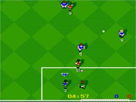 In game image of Kick Off on the Nintendo SNES.