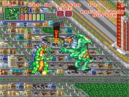 In game image of King of the Monsters 2: The Next Thing on the Nintendo SNES.