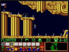 In game image of Lemmings on the Nintendo SNES.