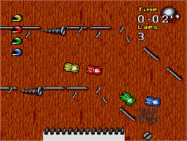 In game image of Micro Machines 2: Turbo Tournament on the Nintendo SNES.