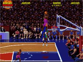 In game image of NBA Jam on the Nintendo SNES.