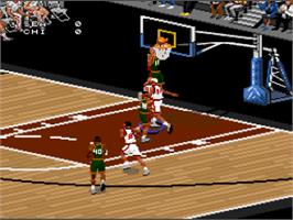 In game image of NBA Live '97 on the Nintendo SNES.