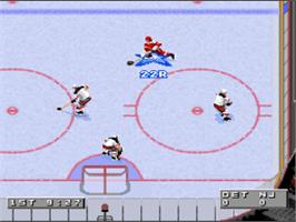 In game image of NHL '96 on the Nintendo SNES.