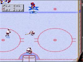 In game image of NHL '97 on the Nintendo SNES.