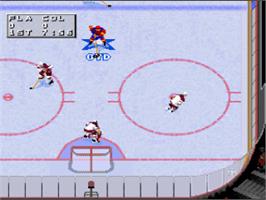 In game image of NHL '98 on the Nintendo SNES.