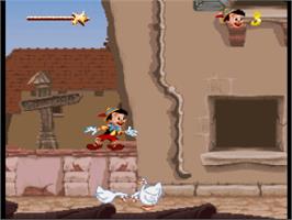 In game image of Pinocchio on the Nintendo SNES.