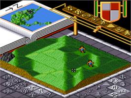 In game image of Populous on the Nintendo SNES.