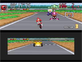 In game image of Power Rangers Zeo: Battle Racers on the Nintendo SNES.