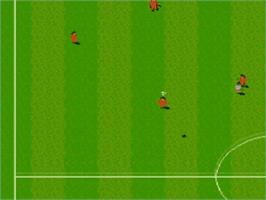 In game image of Sensible Soccer: European Champions on the Nintendo SNES.
