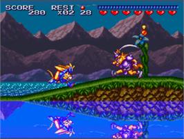 In game image of Sparkster on the Nintendo SNES.