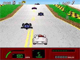 In game image of Speed Racer in My Most Dangerous Adventures on the Nintendo SNES.