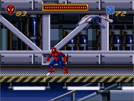 In game image of Spider-Man: The Animated Series on the Nintendo SNES.