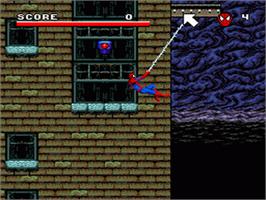 In game image of Spider-Man and the X-Men: Arcade's Revenge on the Nintendo SNES.