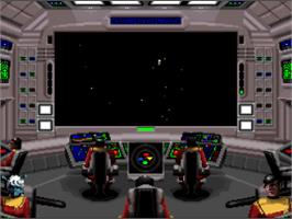 In game image of Star Trek: Starfleet Academy - Starship Bridge Simulator on the Nintendo SNES.