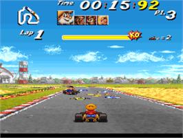 In game image of Street Racer on the Nintendo SNES.