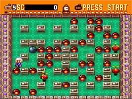 In game image of Super Bomberman on the Nintendo SNES.