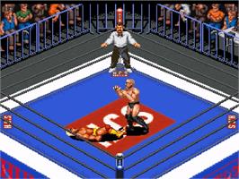 In game image of Super Fire Pro Wrestling Premium X on the Nintendo SNES.