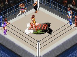 In game image of Super Fire Pro Wrestling Queen's Special on the Nintendo SNES.
