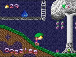 In game image of Super Troll Islands on the Nintendo SNES.
