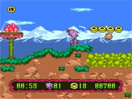 In game image of Super Widget on the Nintendo SNES.