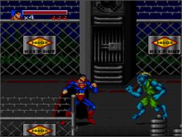 In game image of The Death and Return of Superman on the Nintendo SNES.