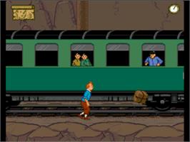 In game image of Tintin in Tibet on the Nintendo SNES.