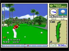 In game image of True Golf Classics: Waialae Country Club on the Nintendo SNES.