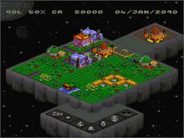 In game image of Utopia: The Creation of a Nation on the Nintendo SNES.