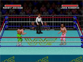 In game image of WWF Super Wrestlemania on the Nintendo SNES.