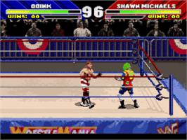 In game image of WWF Wrestlemania: The Arcade Game on the Nintendo SNES.