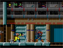 In game image of Wolverine: Adamantium Rage on the Nintendo SNES.