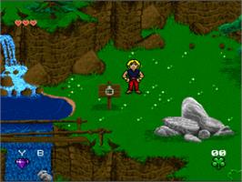 In game image of Young Merlin on the Nintendo SNES.